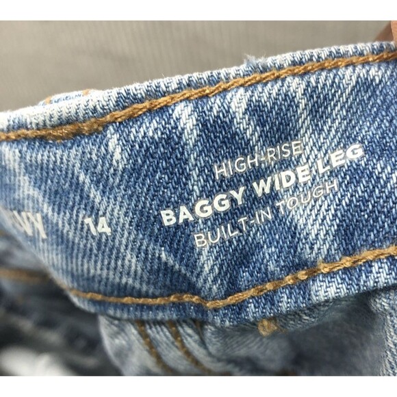 Old Navy Unisex Denim Jeans Size 14 Baggy Wide Leg Built In Tough Cargo Pocket - Picture 13 of 16